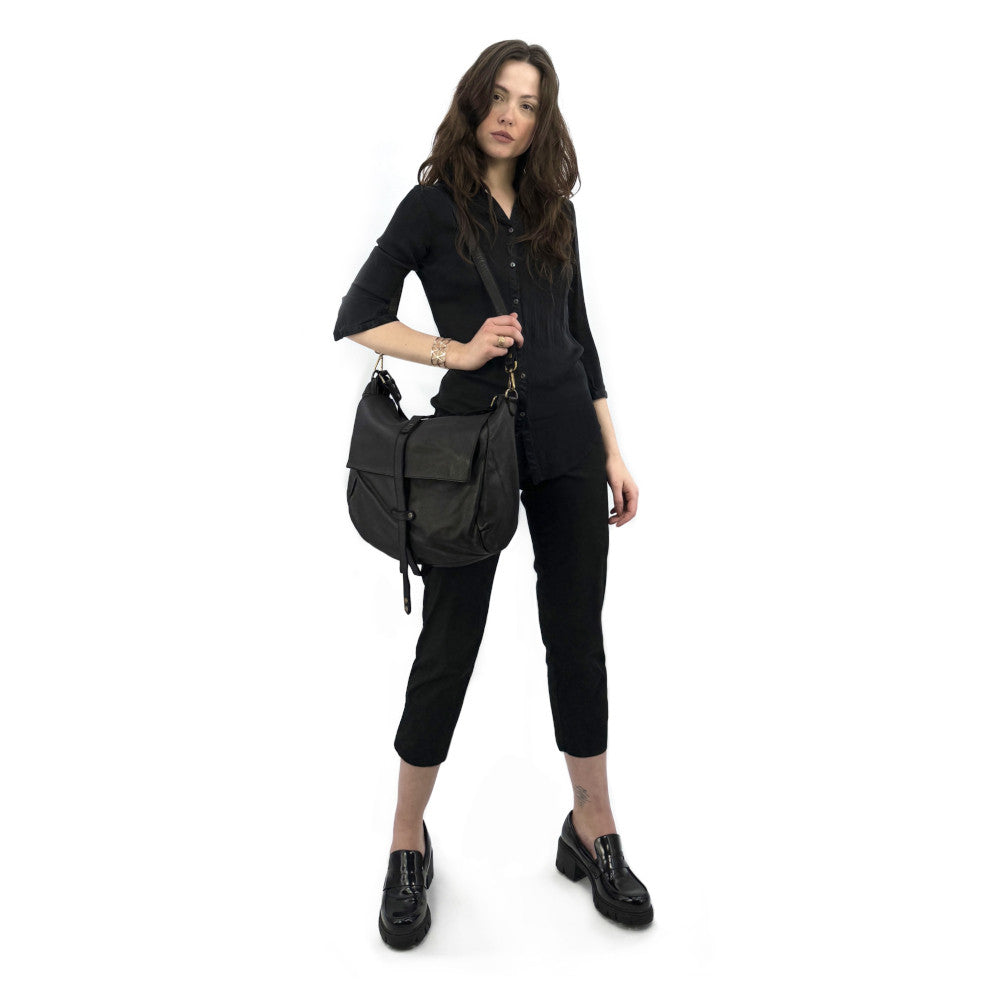 Sac messager en cuir vintage MISS CODY Noir