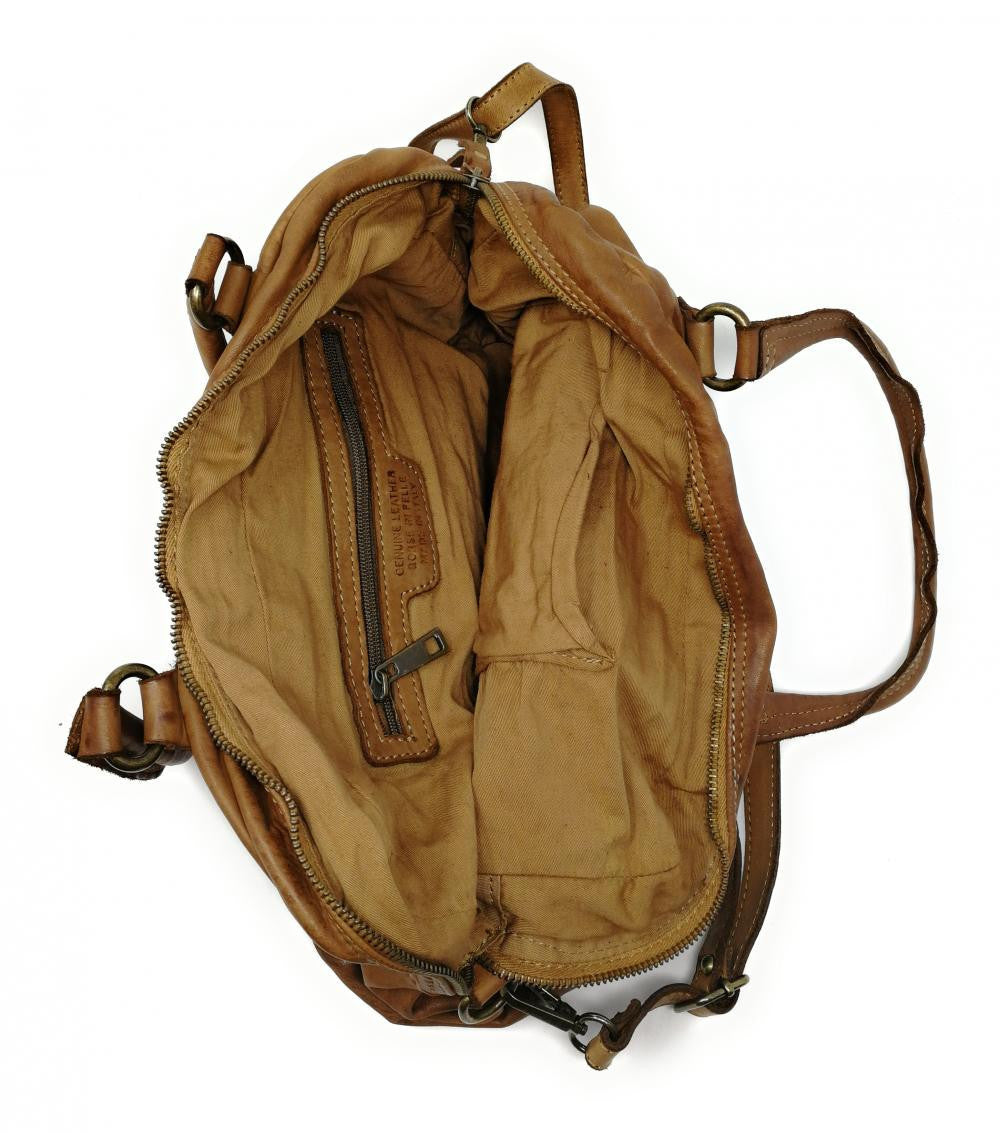 Sac bowling en cuir vintage MISS ERICA Camel foncé