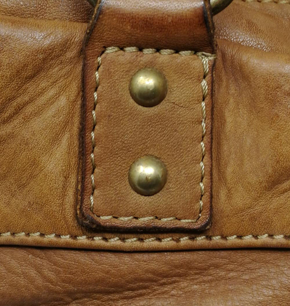 Sac bowling en cuir vintage MISS ERICA Camel foncé