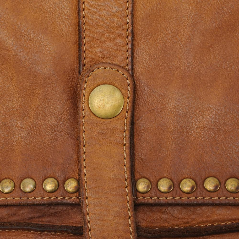 Sac besace à bandoulière en cuir vintage MISS K Cognac