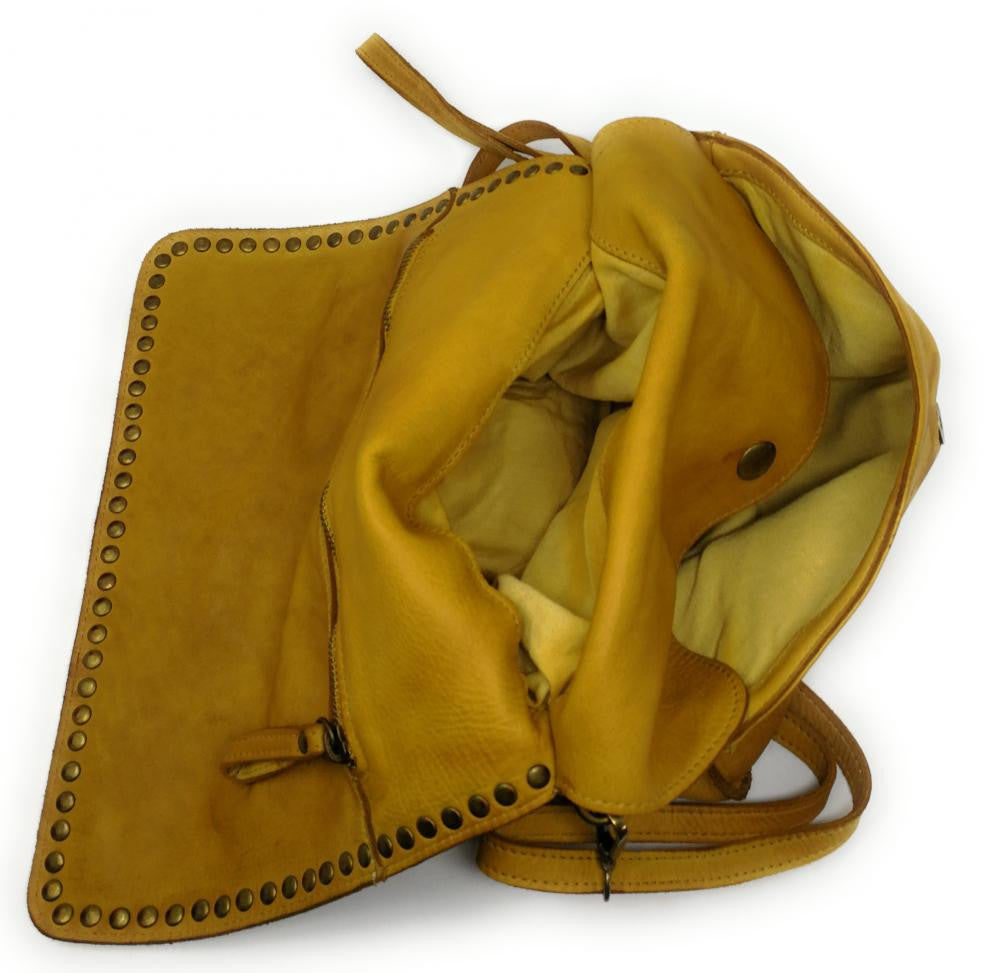 Sac besace à bandoulière en cuir vintage MISS K Jaune Moutarde