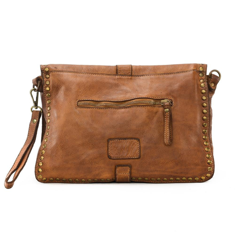 Sac besace à bandoulière en cuir vintage MISS K Cognac
