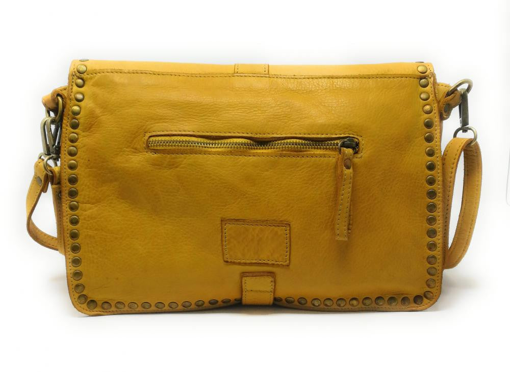 Sac besace à bandoulière en cuir vintage MISS K Jaune Moutarde