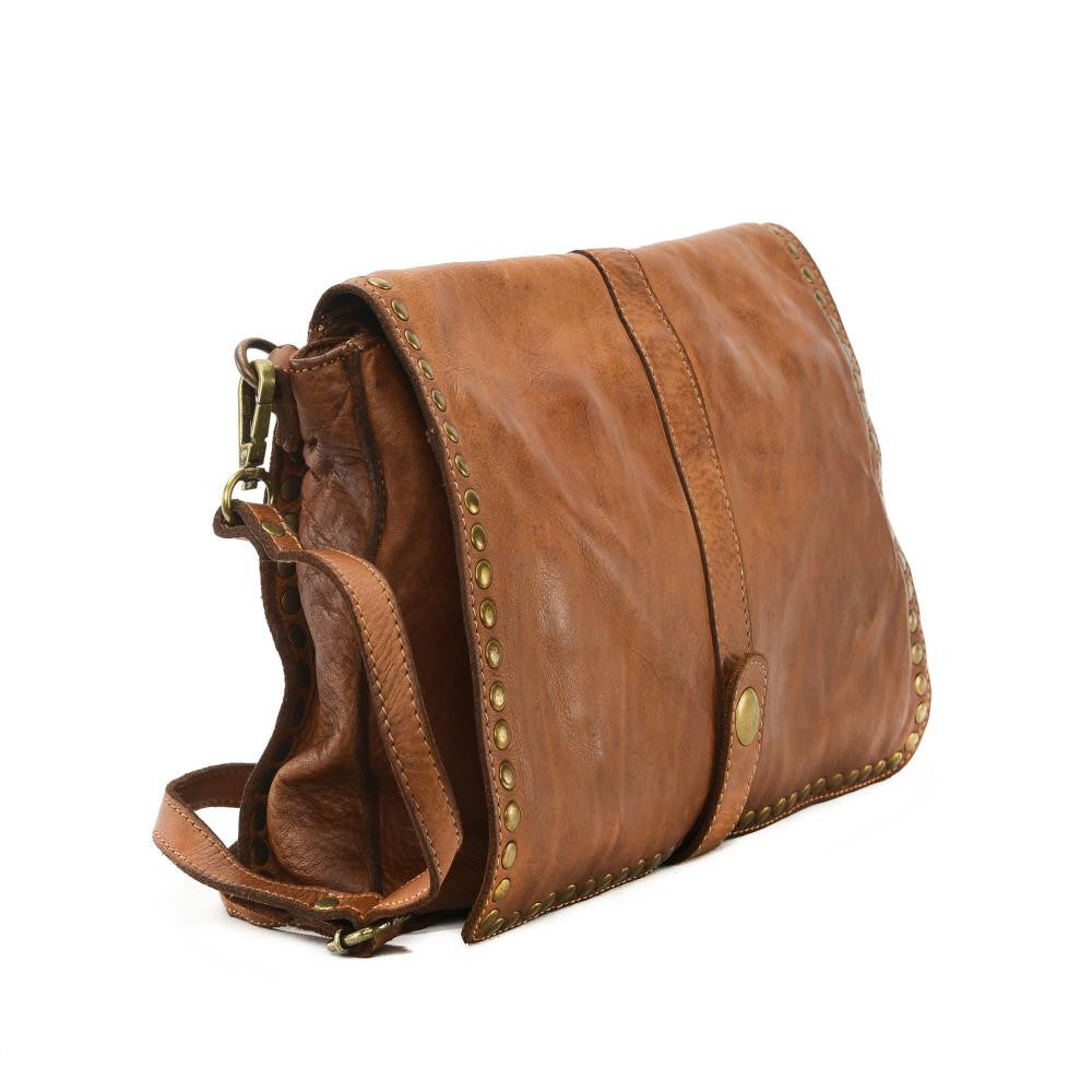 Sac besace à bandoulière en cuir vintage MISS K Cognac