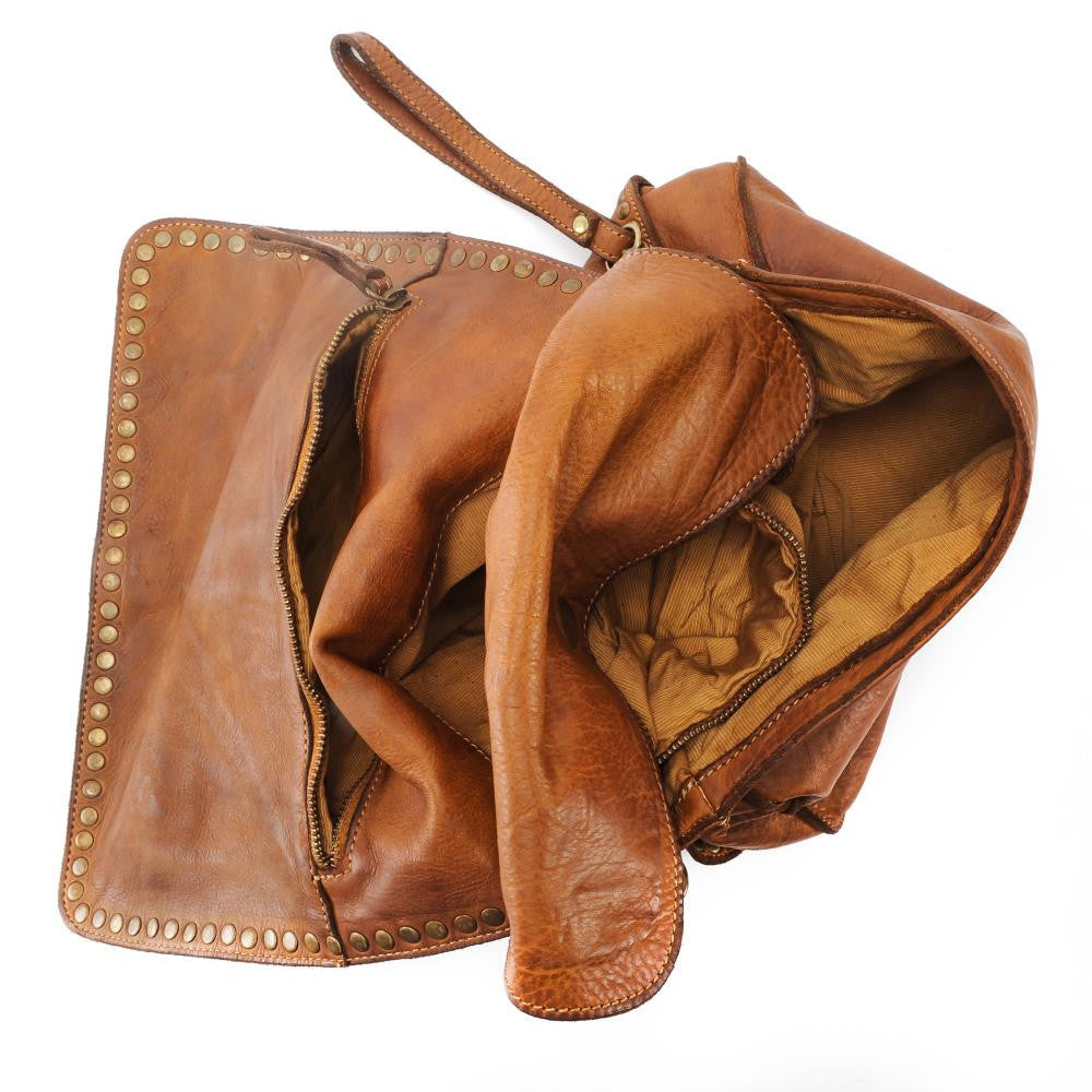 Sac besace à bandoulière en cuir vintage MISS K Cognac