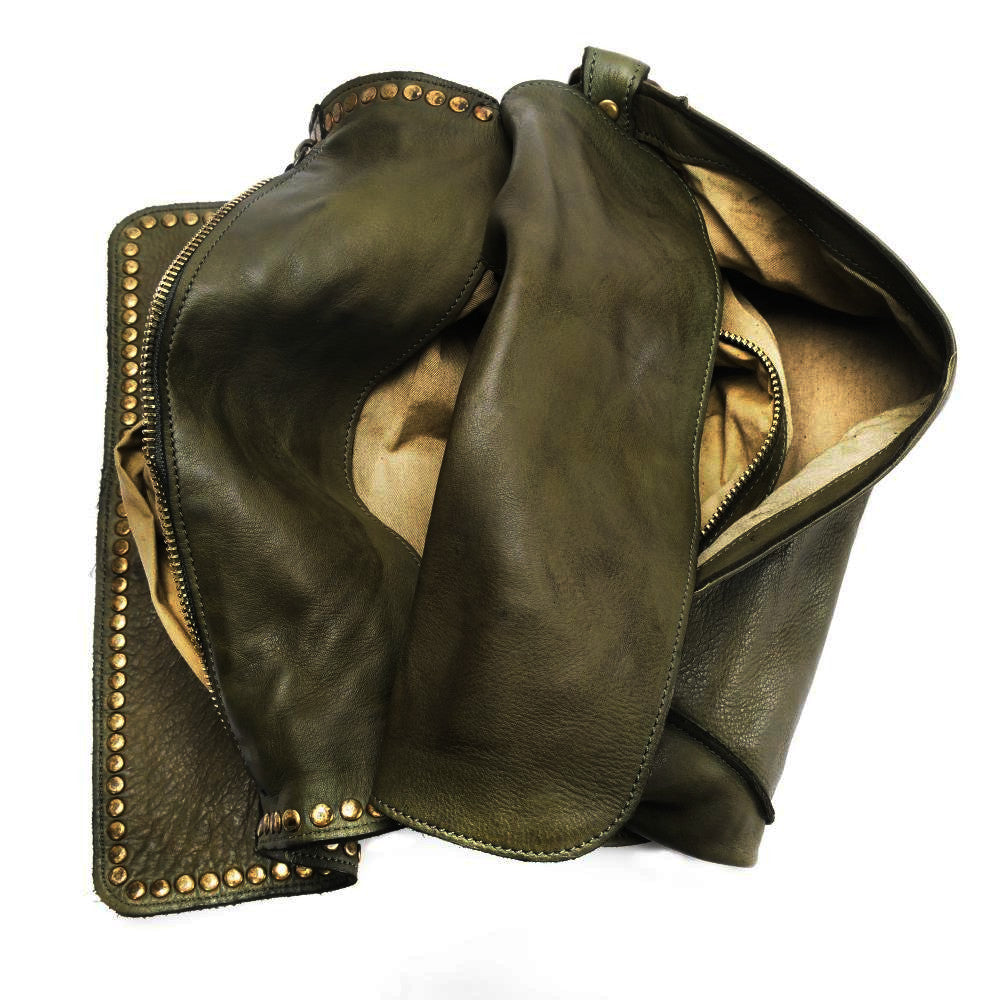 Sac besace à bandoulière en cuir vintage MISS K Kaki