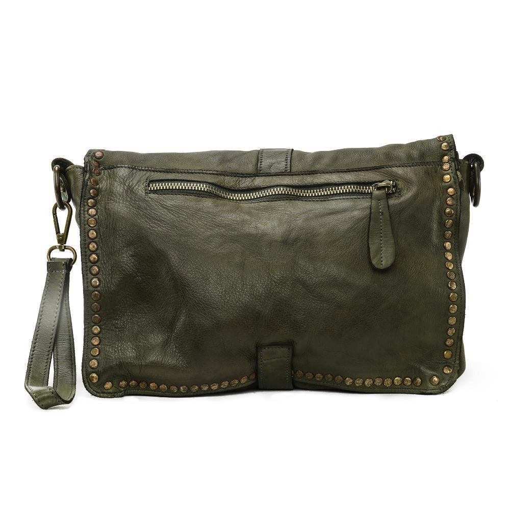 Sac besace à bandoulière en cuir vintage MISS K Kaki