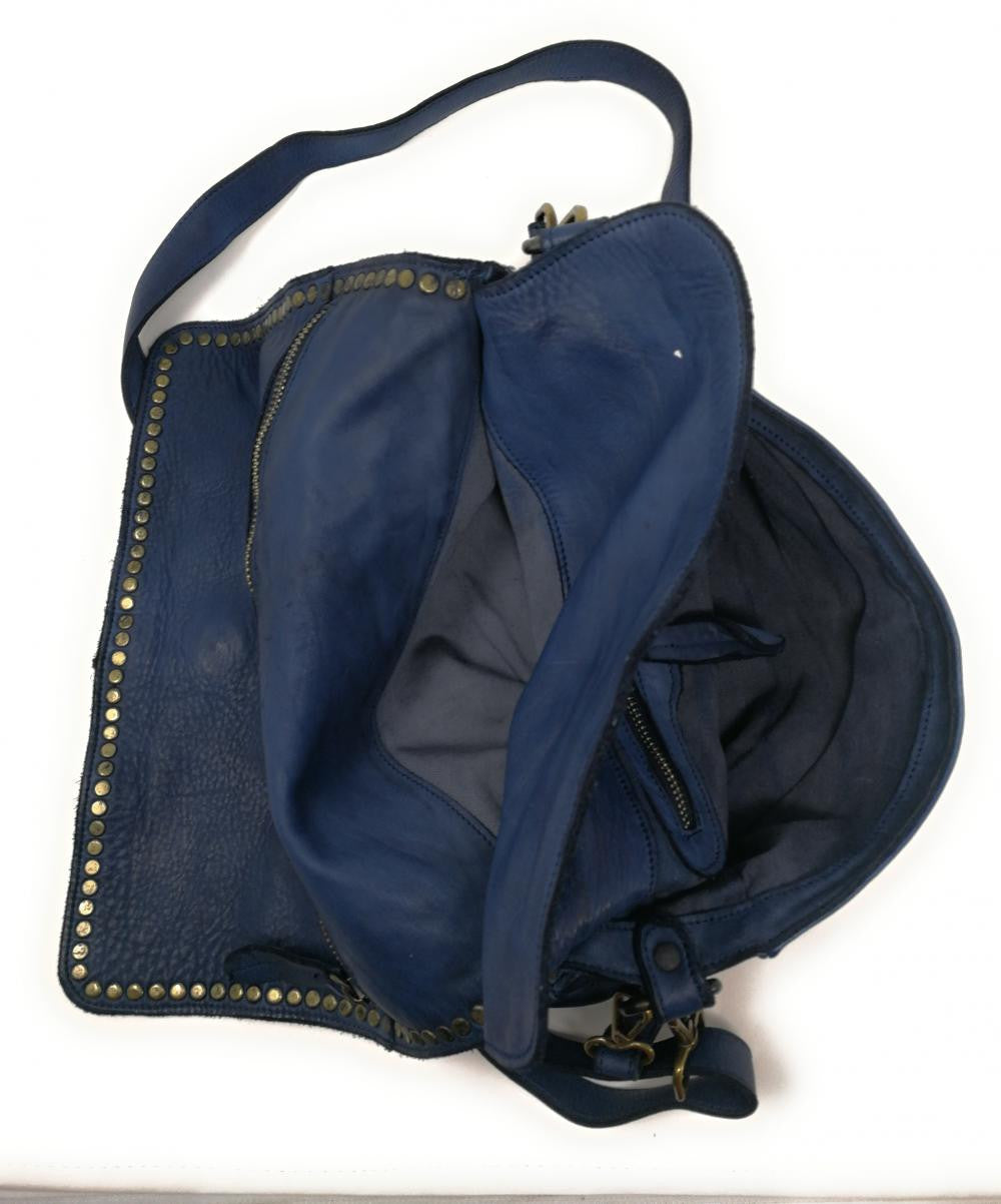 Sac besace à bandoulière en cuir vintage MISS K Bleu denim