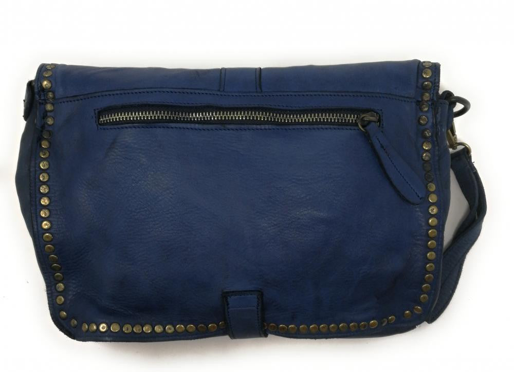 Sac besace à bandoulière en cuir vintage MISS K Bleu denim