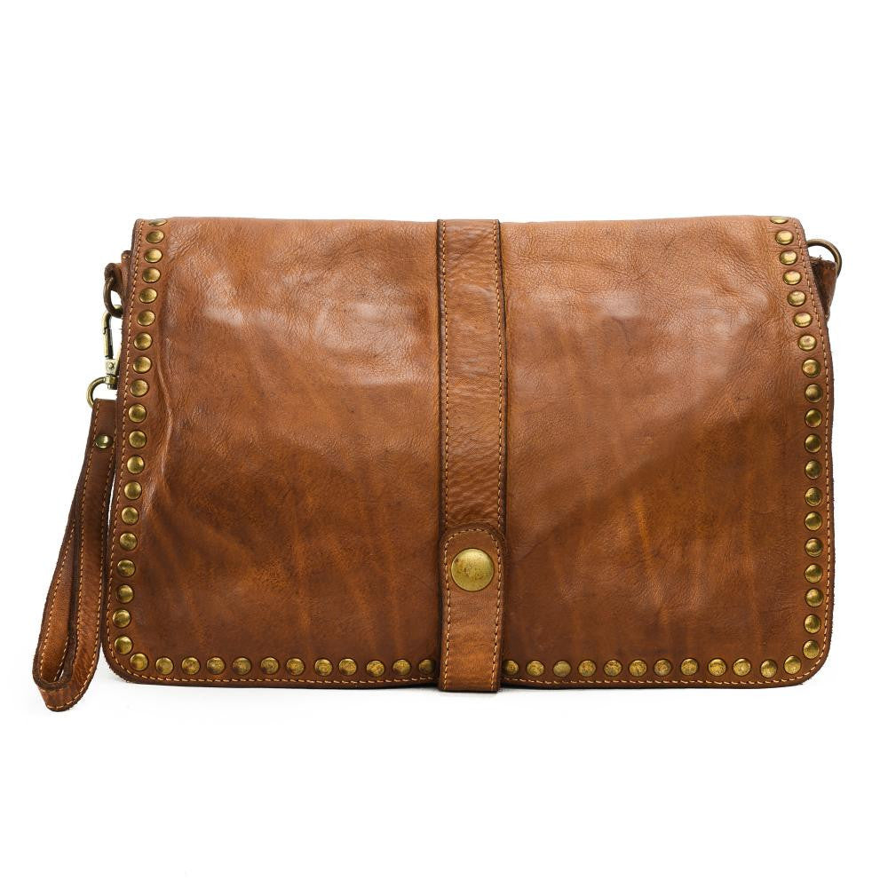 Sac besace à bandoulière en cuir vintage MISS K Cognac