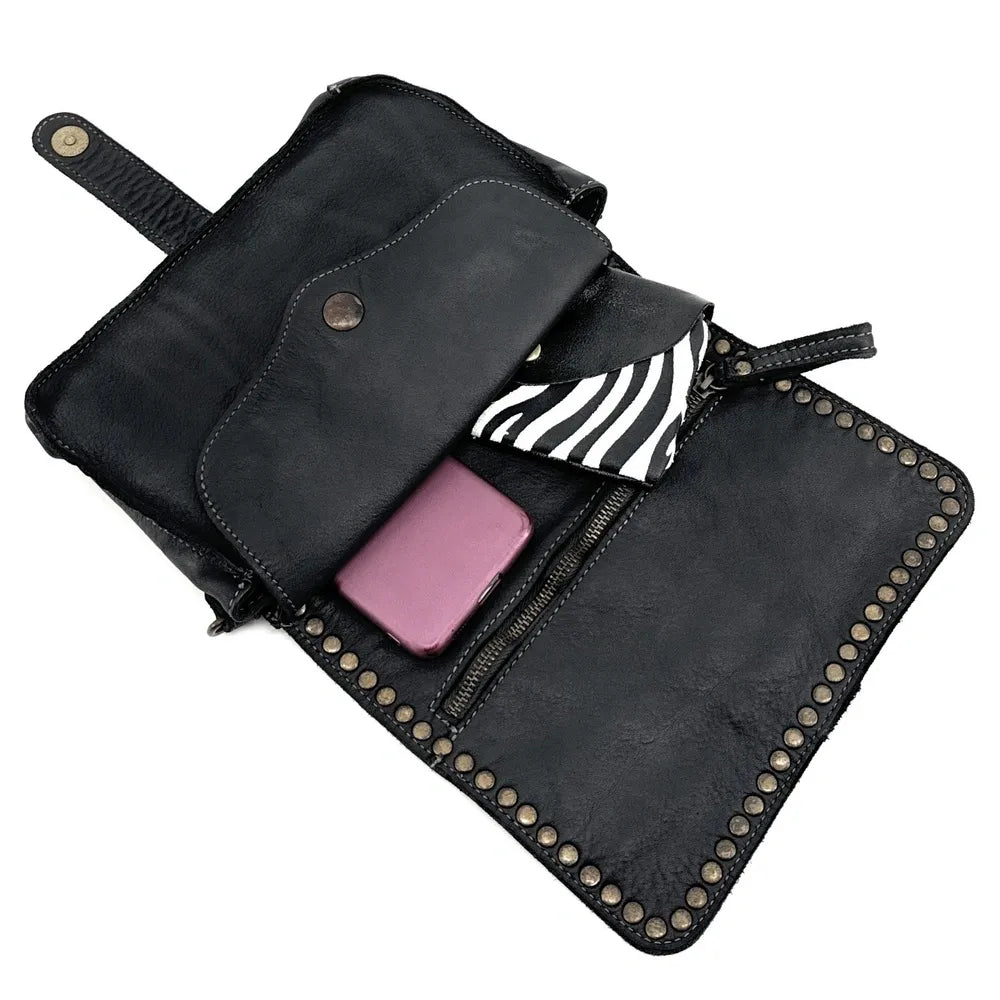 Sac besace à bandoulière en cuir vintage MISS SHAN Noir