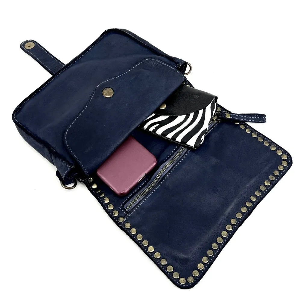 Sac besace à bandoulière en cuir vintage MISS SHAN Bleu marine