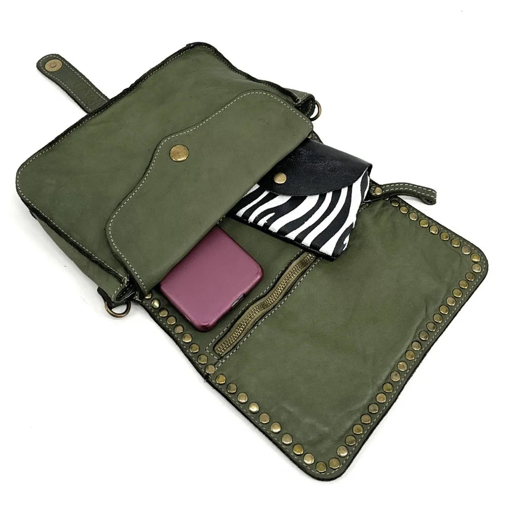 Sac besace à bandoulière en cuir vintage MISS SHAN Kaki