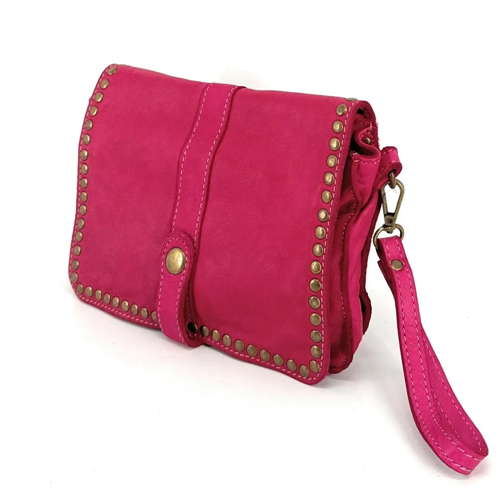Sac besace à bandoulière en cuir vintage MISS SHAN Rose fuchsia