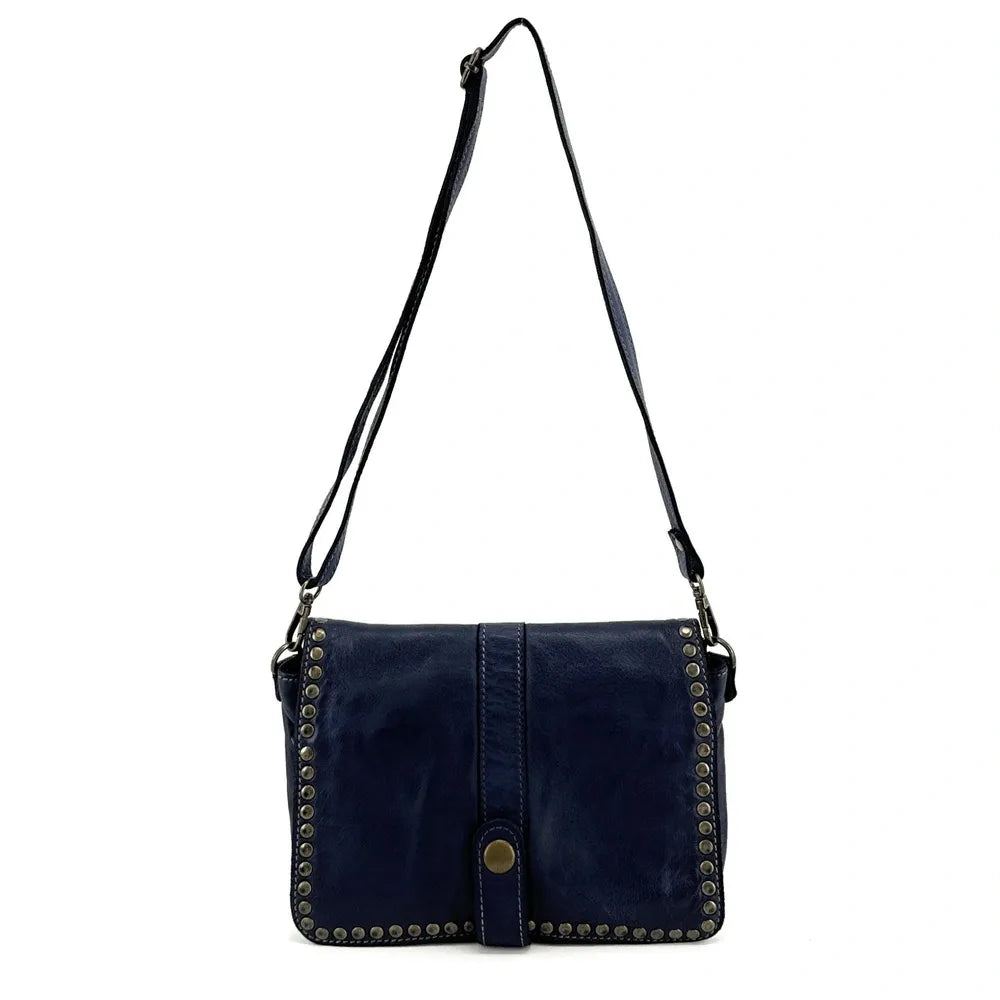 Sac besace à bandoulière en cuir vintage MISS SHAN Bleu marine