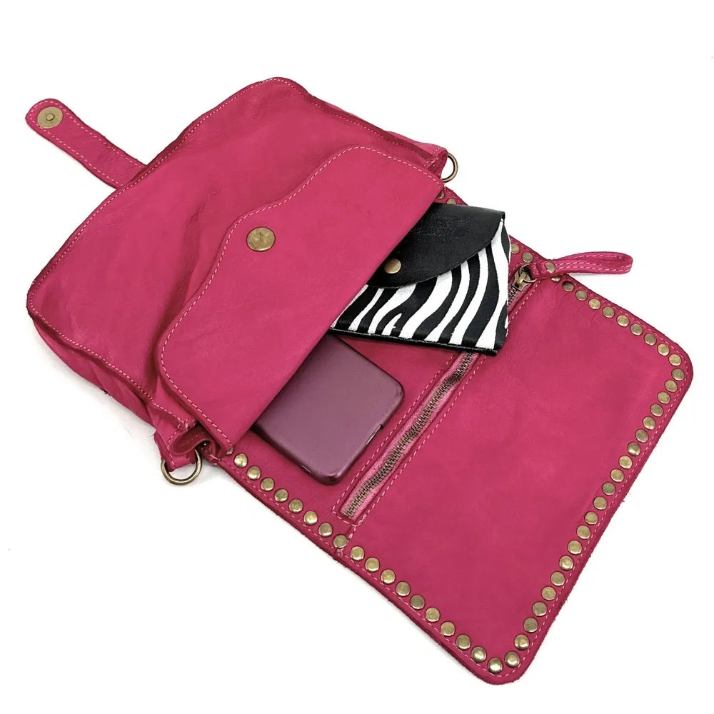 Sac besace à bandoulière en cuir vintage MISS SHAN Rose fuchsia