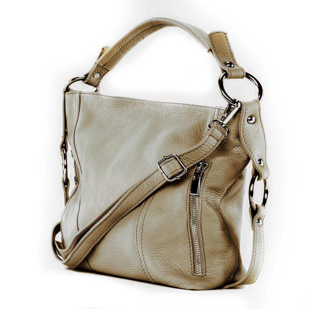 Sac à main en cuir grainé HUIT Taupe clair