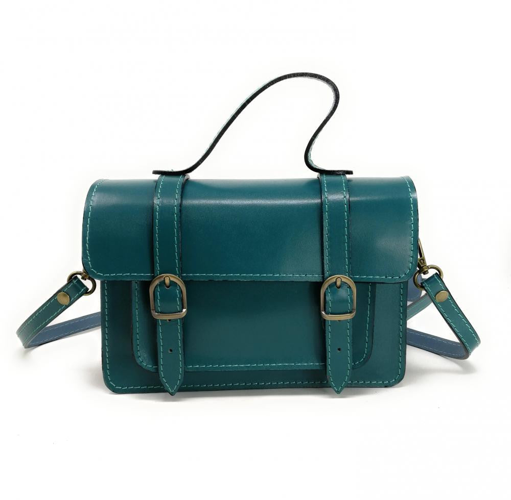 Sac à main en cuir lisse SAND Bleu vert canard