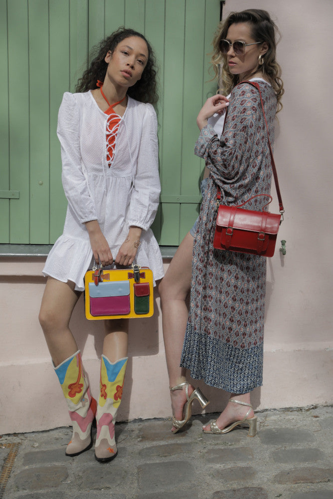 Sac à main en cuir lisse SAND Rouge garance