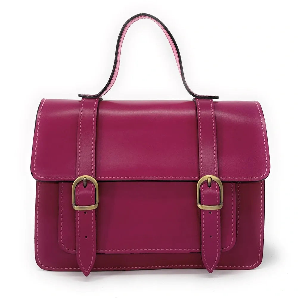 Sac à main en cuir lisse SAND Rose fuchsia