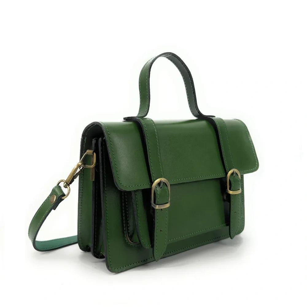 Sac à main en cuir lisse SAND Vert forêt