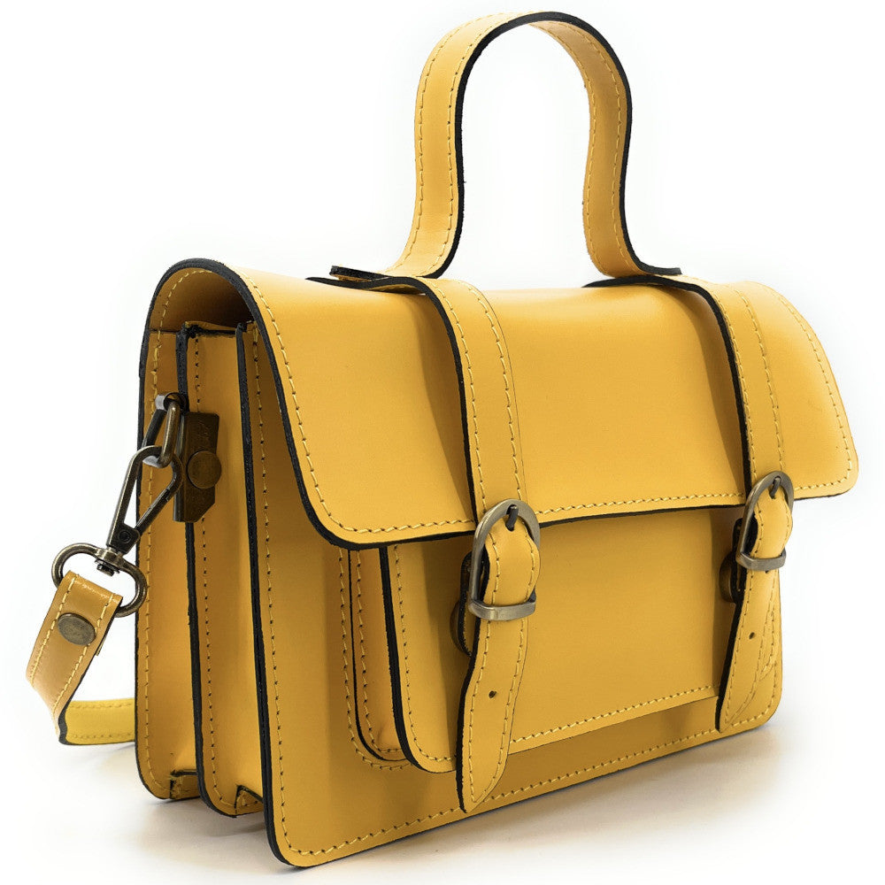 Sac à main en cuir lisse SAND Jaune tournesol