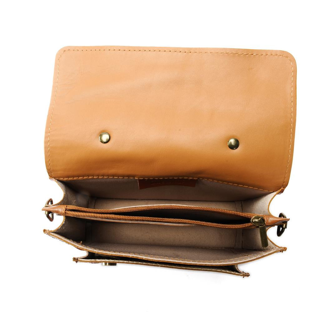 Sac à main en cuir lisse SAND Cognac