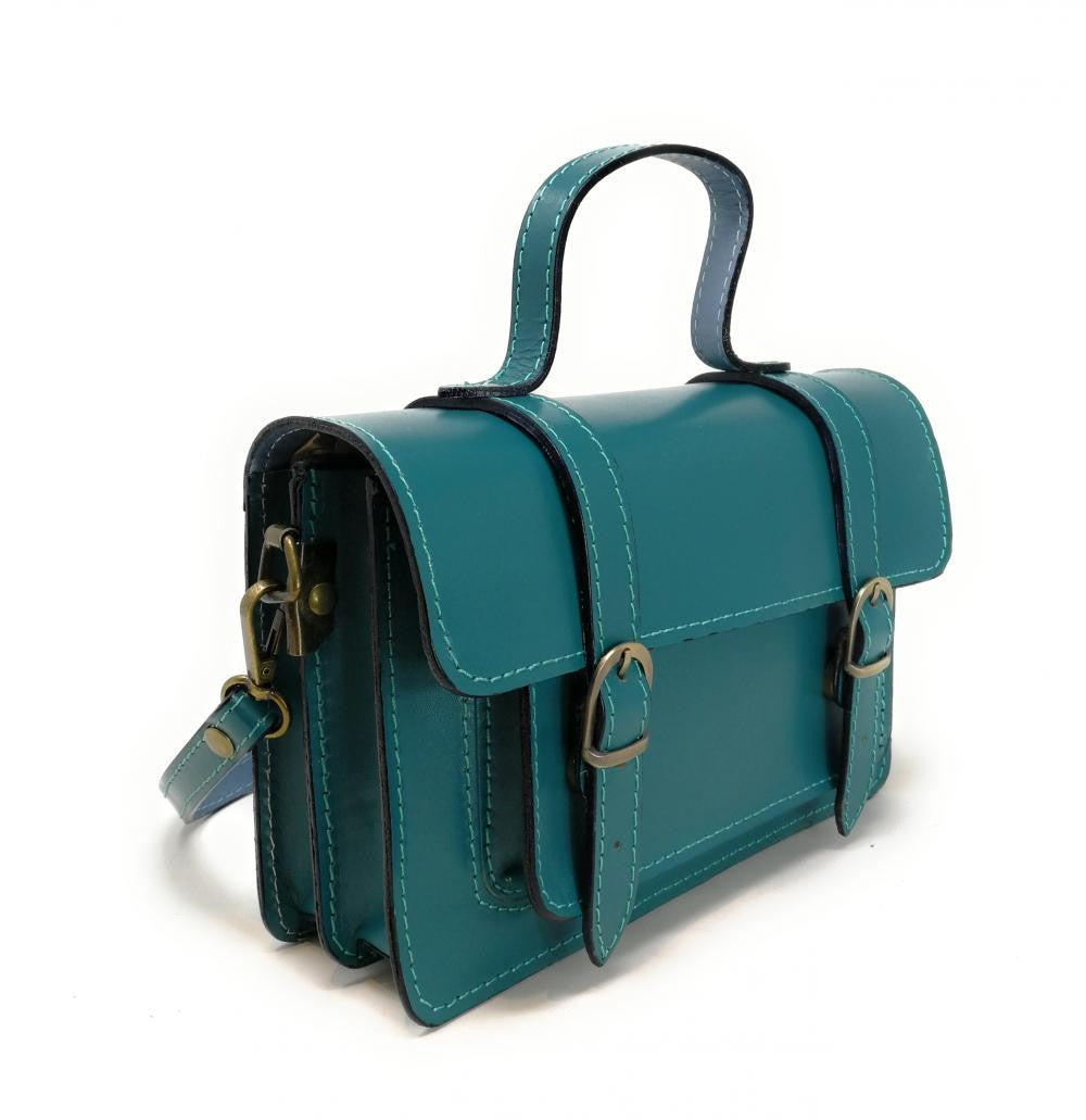 Sac à main en cuir lisse SAND Bleu vert canard