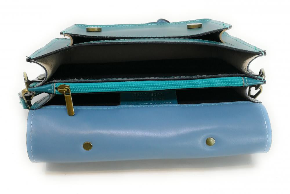 Sac à main en cuir lisse SAND Bleu vert canard