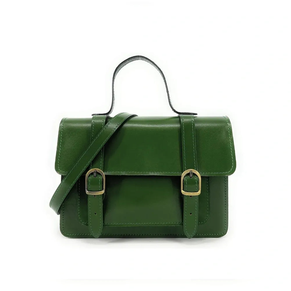 Sac à main en cuir lisse SAND Vert forêt