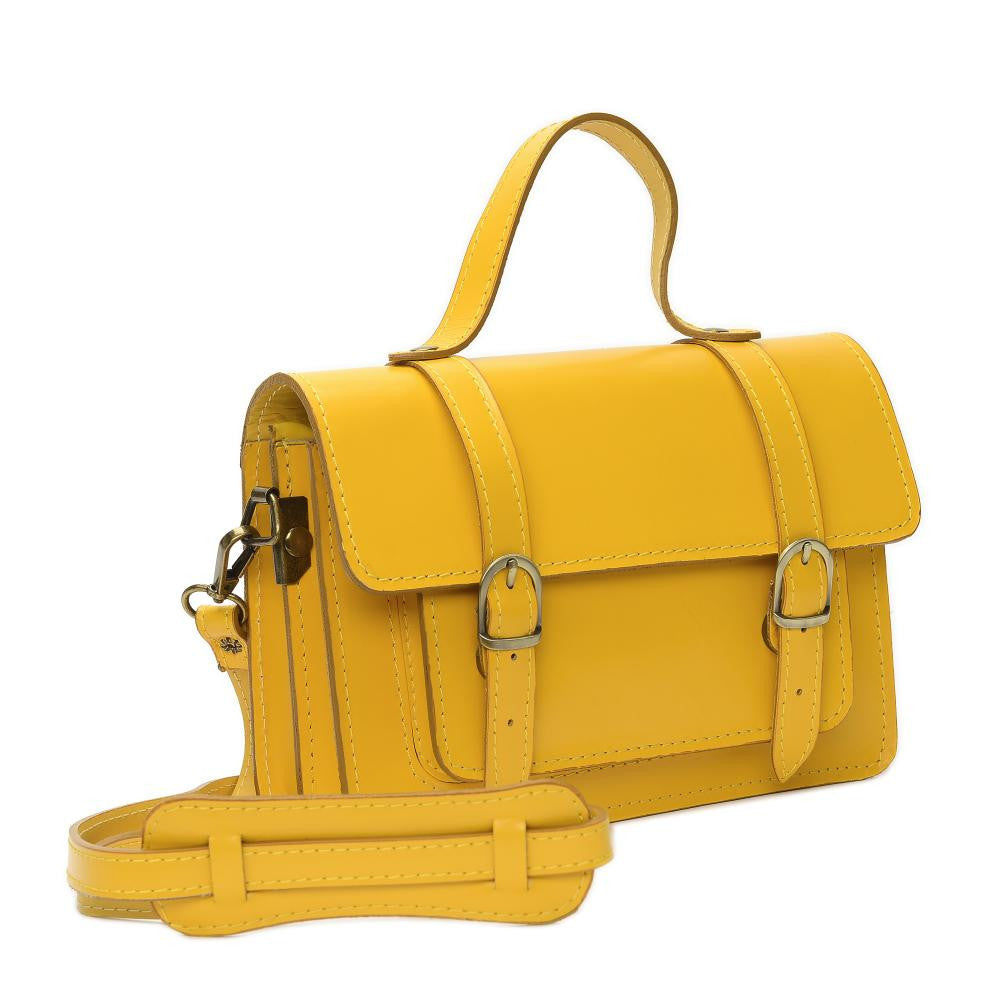 Sac à main en cuir lisse SAND Jaune tournesol