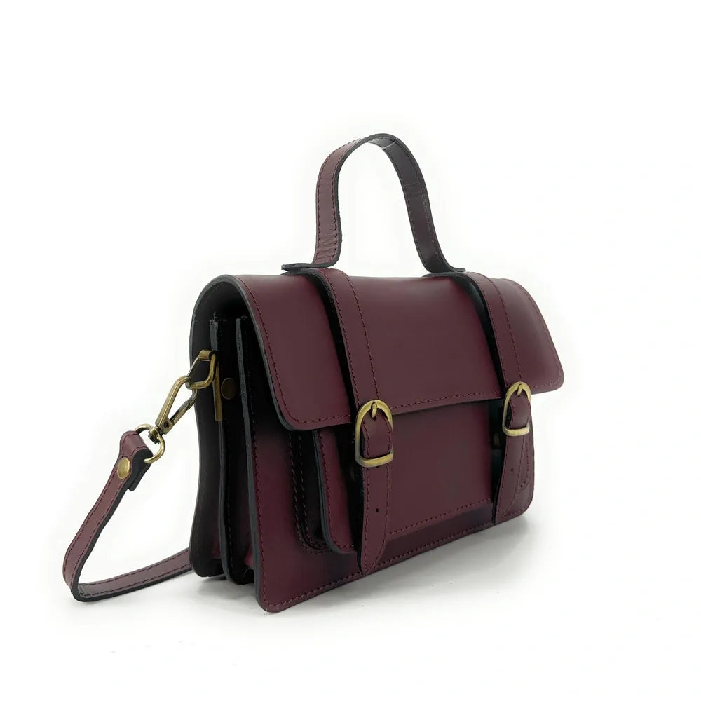 Sac à main en cuir lisse SAND Rouge bordeaux