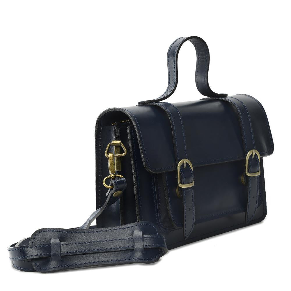 Sac à main en cuir lisse SAND Bleu marine