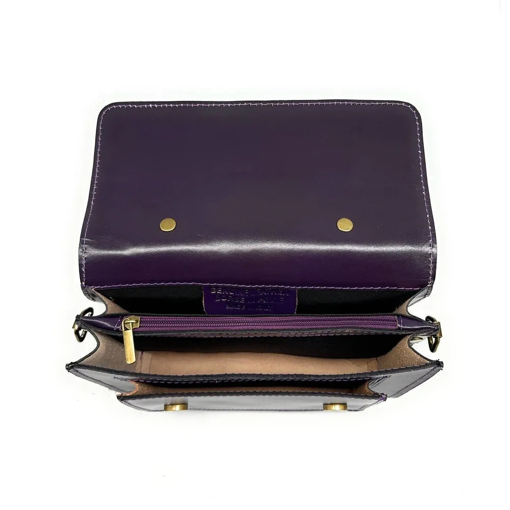 Sac à main en cuir lisse SAND Aubergine