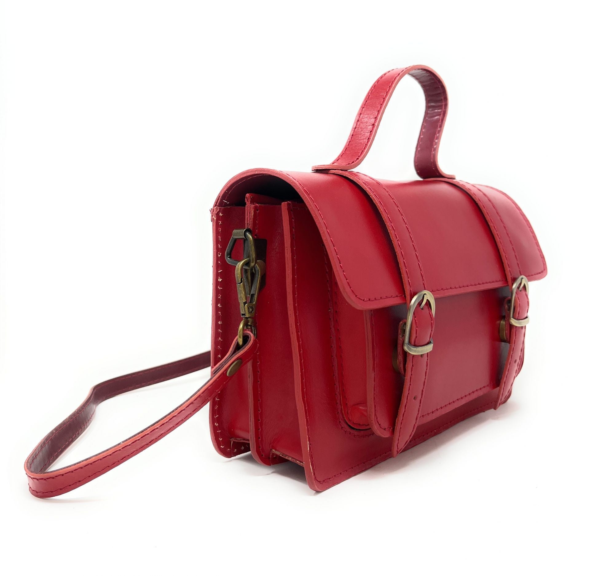 Sac à main en cuir lisse SAND Rouge garance