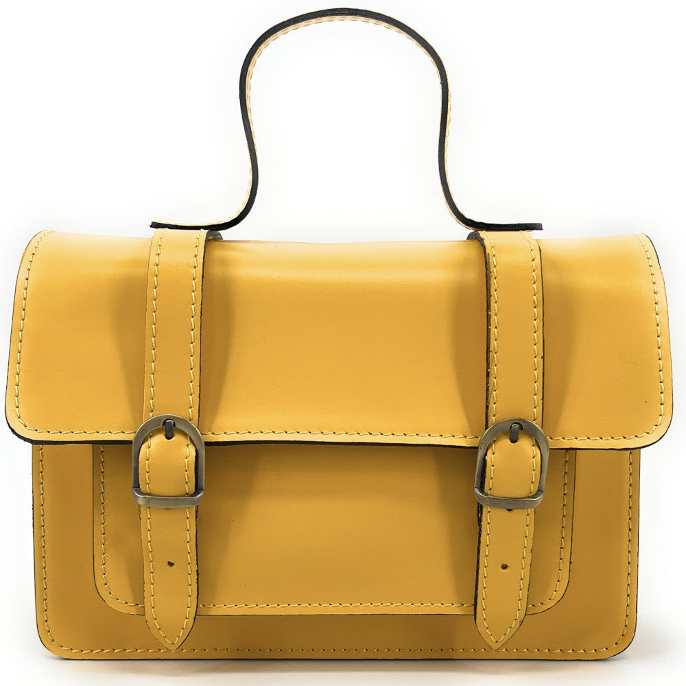 Sac à main en cuir lisse SAND Jaune tournesol