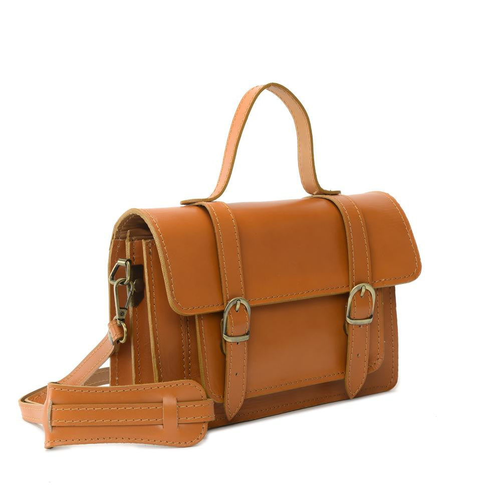 Sac à main en cuir lisse SAND Cognac