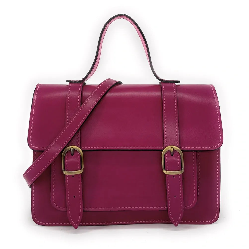 Sac à main en cuir lisse SAND Rose fuchsia