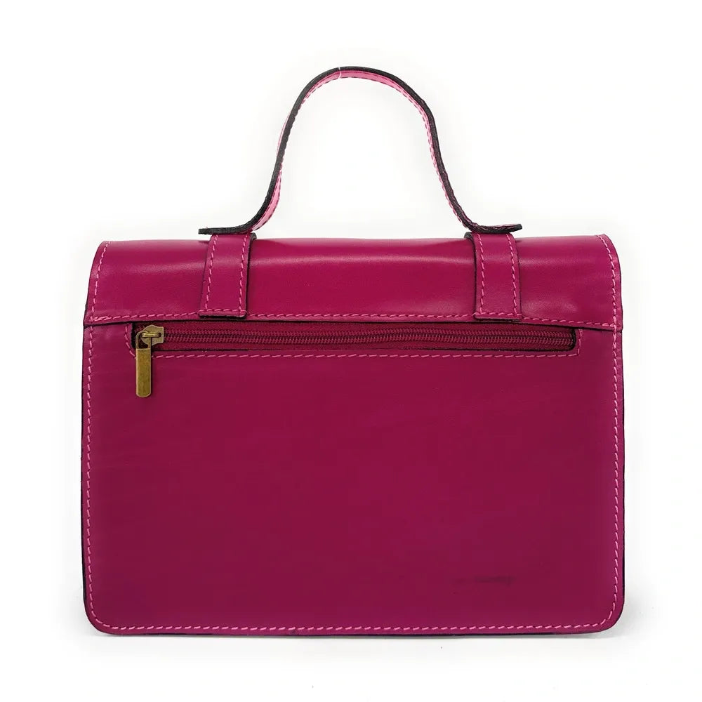 Sac à main en cuir lisse SAND Rose fuchsia