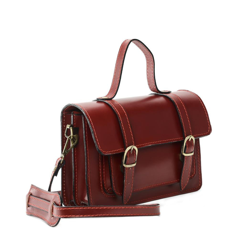 Sac à main en cuir lisse SAND Rouge foncé