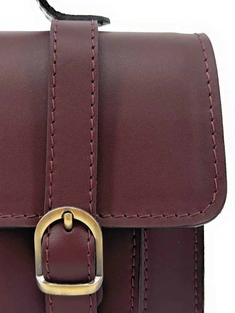 Sac à main en cuir lisse SAND Rouge bordeaux