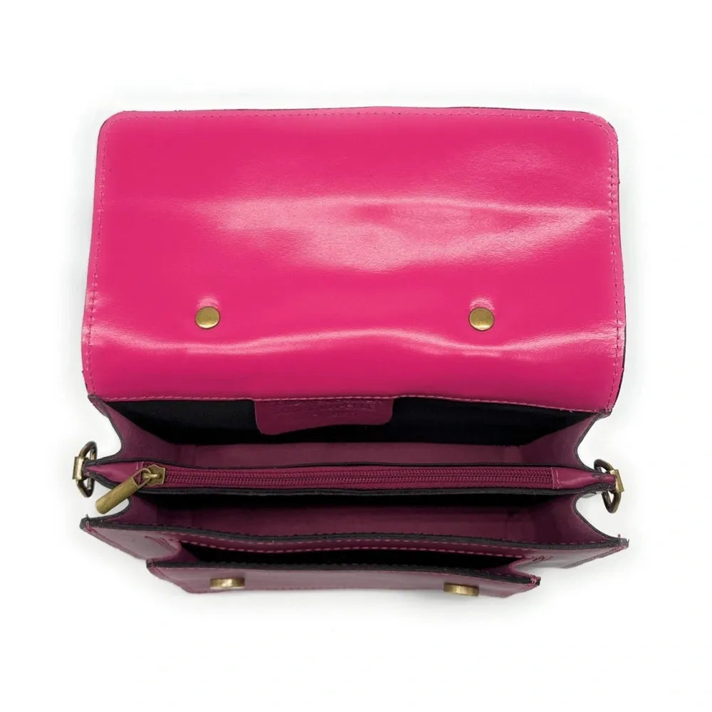 Sac à main en cuir lisse SAND Rose fuchsia