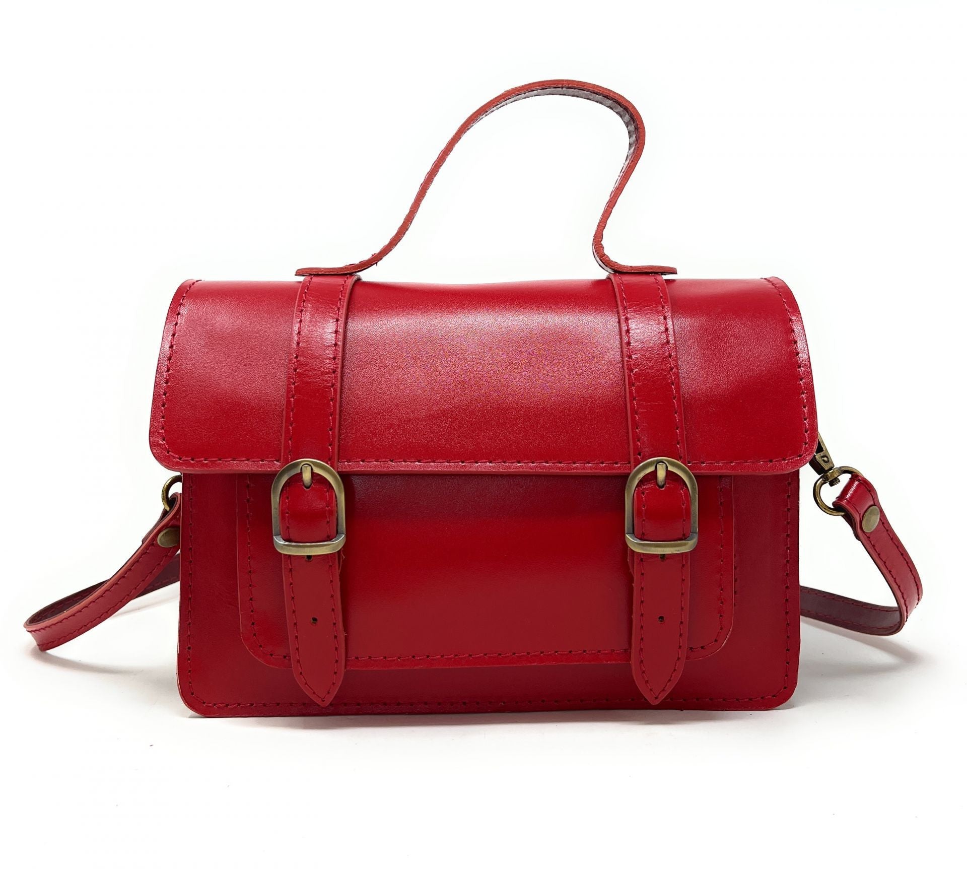 Sac à main en cuir lisse SAND Rouge garance