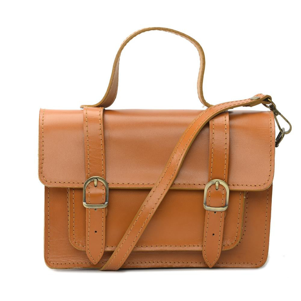 Sac à main en cuir lisse SAND Cognac