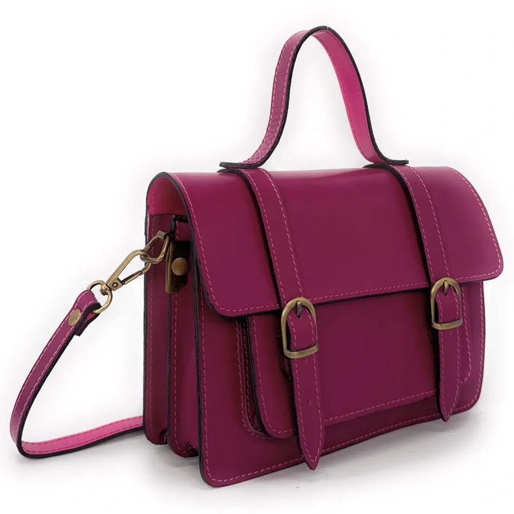 Sac à main en cuir lisse SAND Rose fuchsia
