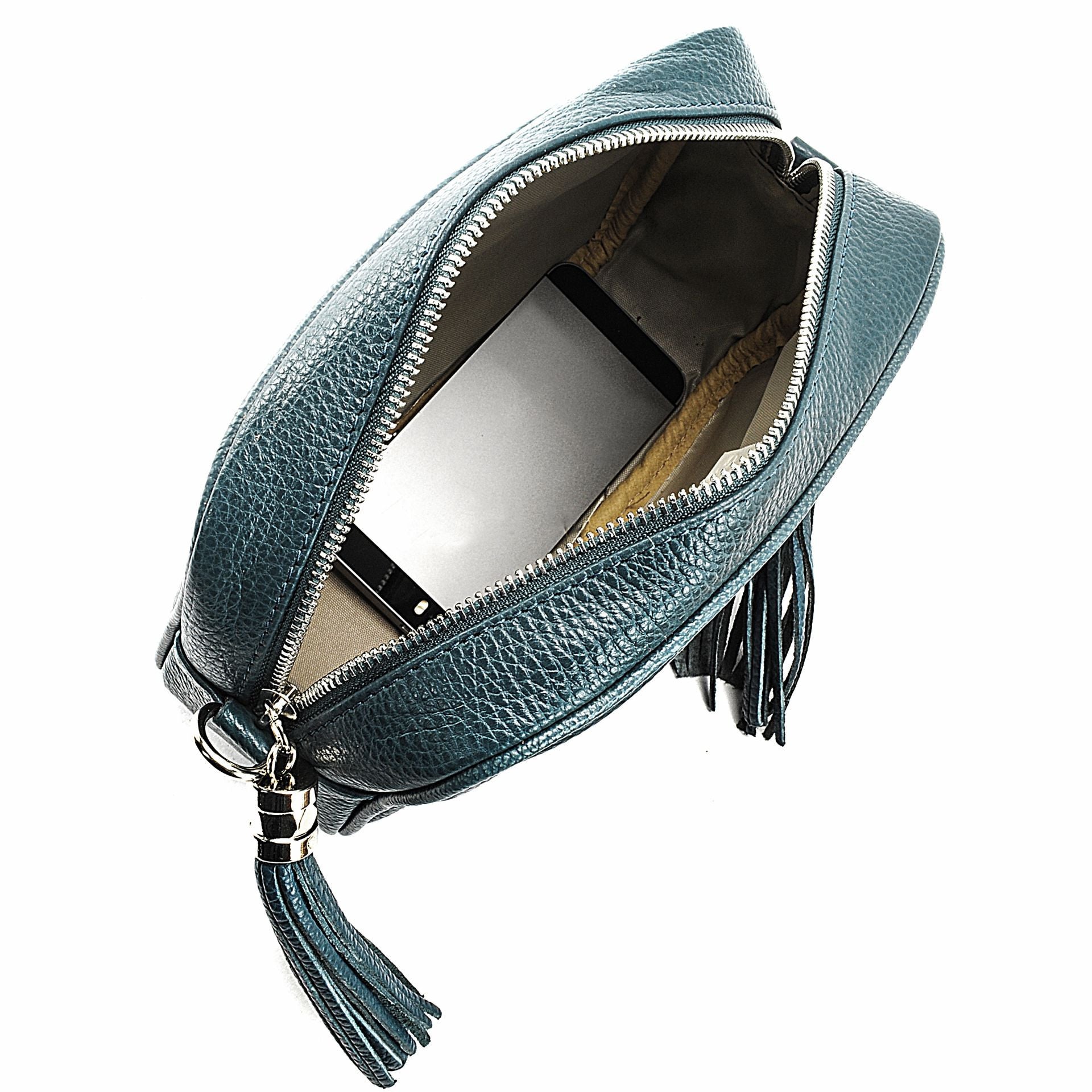 Sac à main en cuir grainé SEVILLE Bleu vert canard
