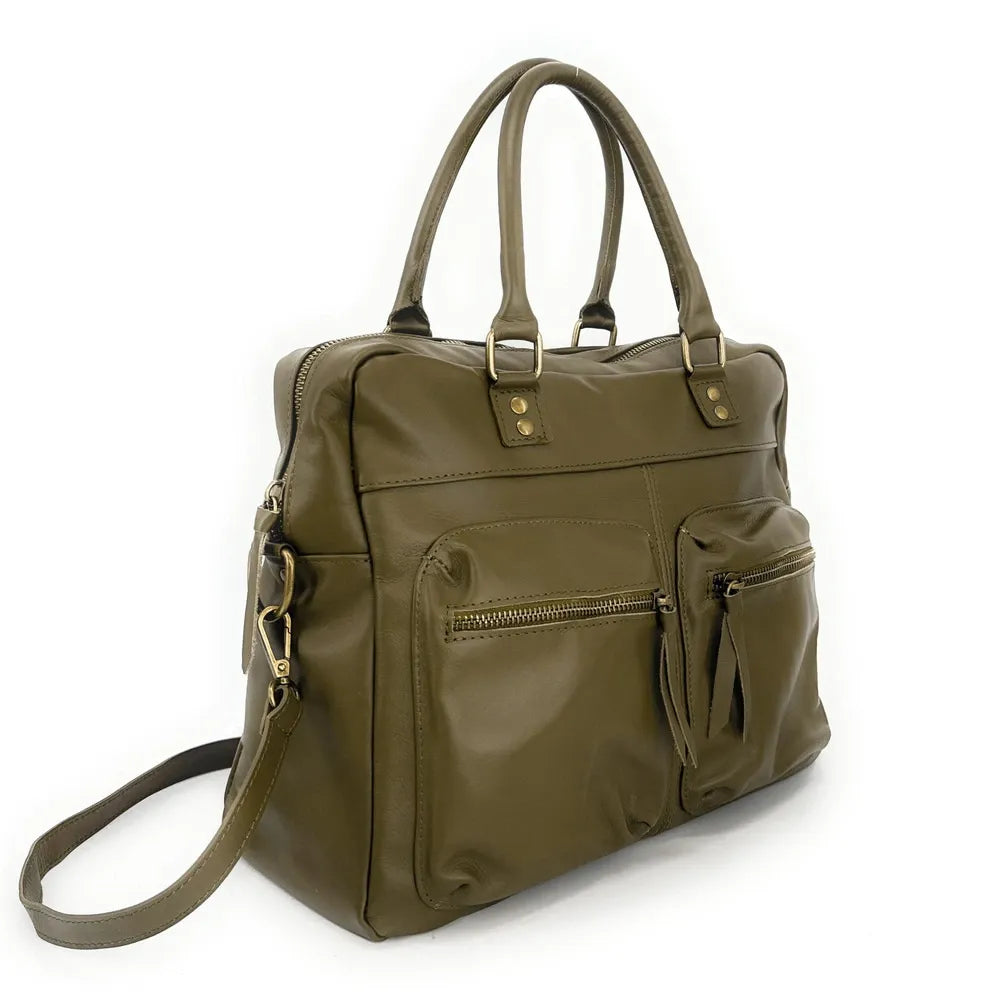 Sac à main en cuir lisse OMB MOSCOU Kaki
