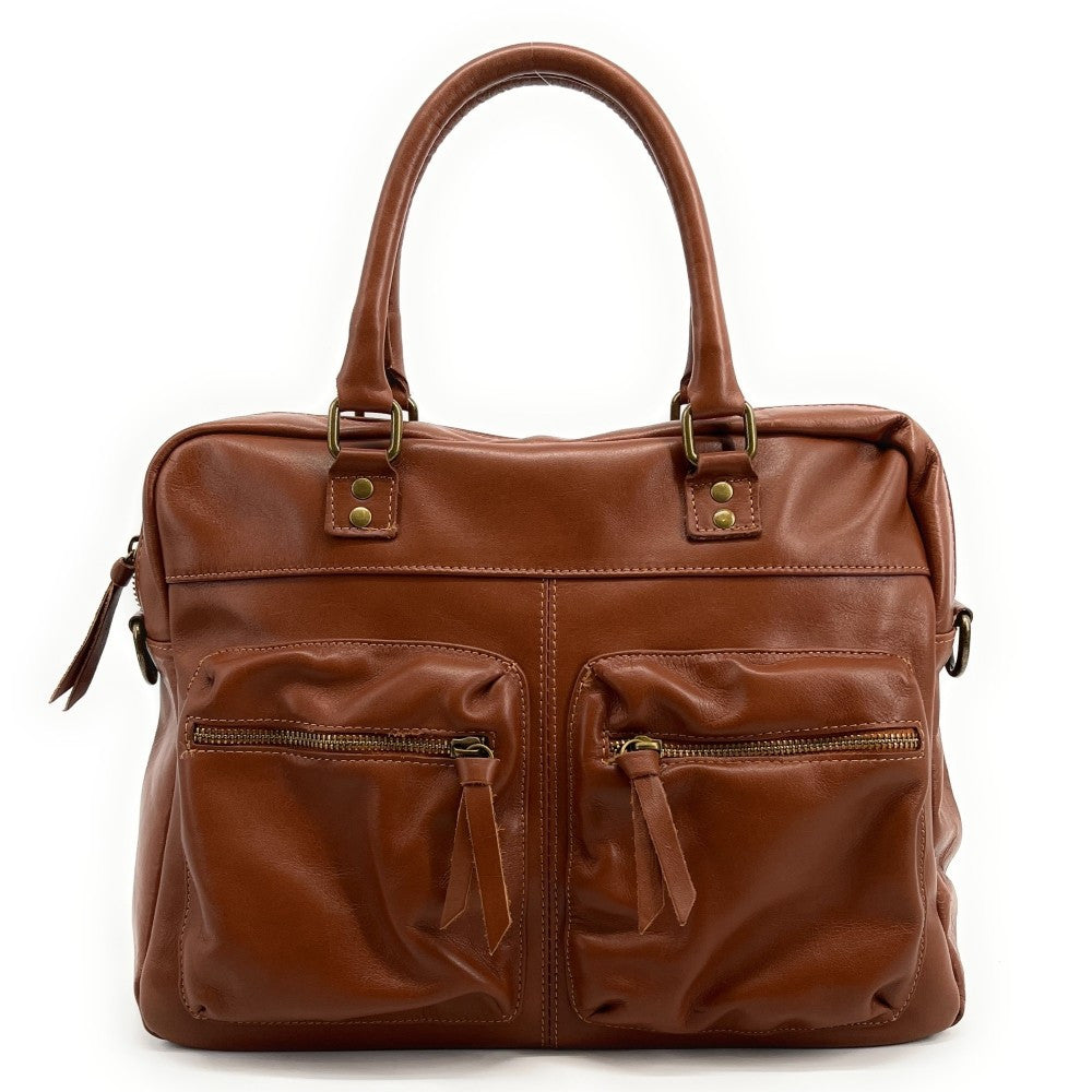 Sac à main en cuir lisse OMB MOSCOU Cognac