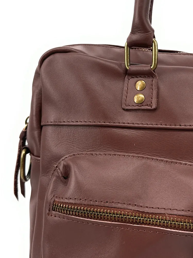 Sac à main en cuir lisse OMB MOSCOU Châtaigne