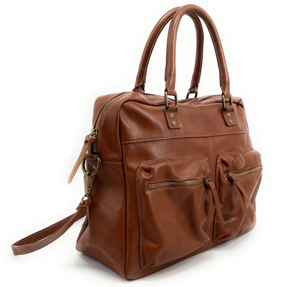 Sac à main en cuir lisse OMB MOSCOU Cognac